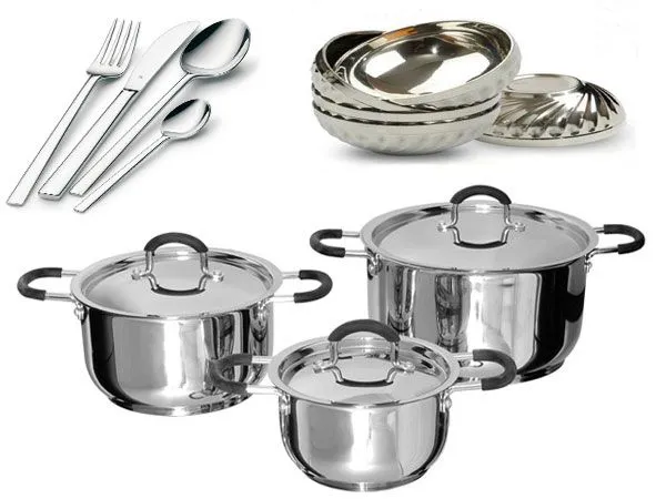 Bộ nồi, tô và muỗng nĩa inox