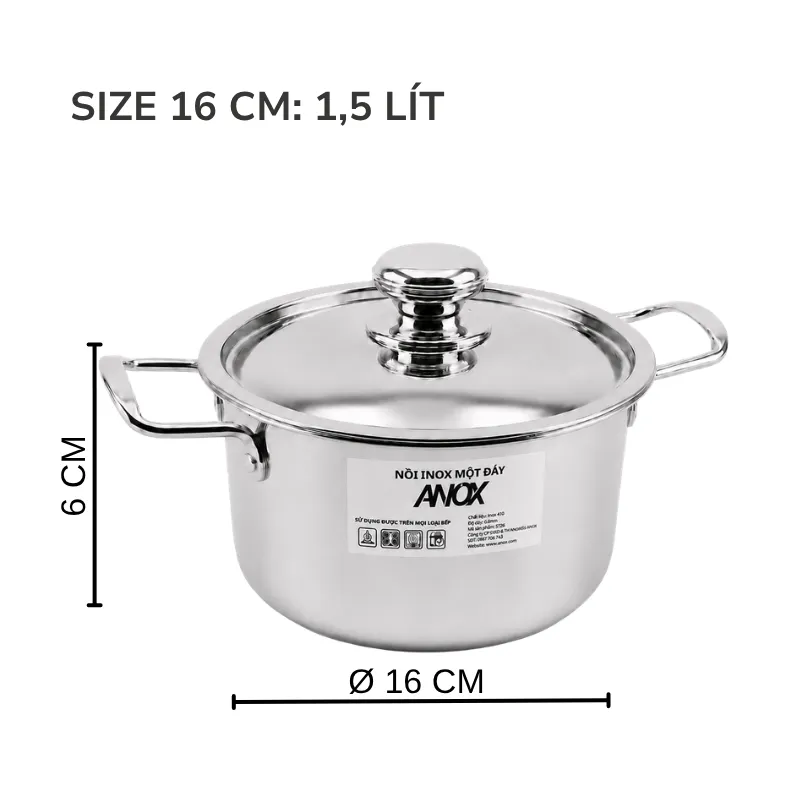 [NOIN43016] Nồi Inox 430 ANOX (16 cm)