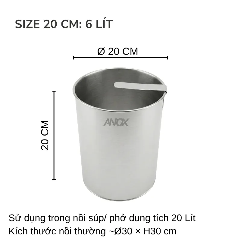[OLIN43020] Lòng Trụng Inox 430 ANOX Cho Nồi Hủ Tiếu - Đường kính 20cm (Chiều cao 20 cm)